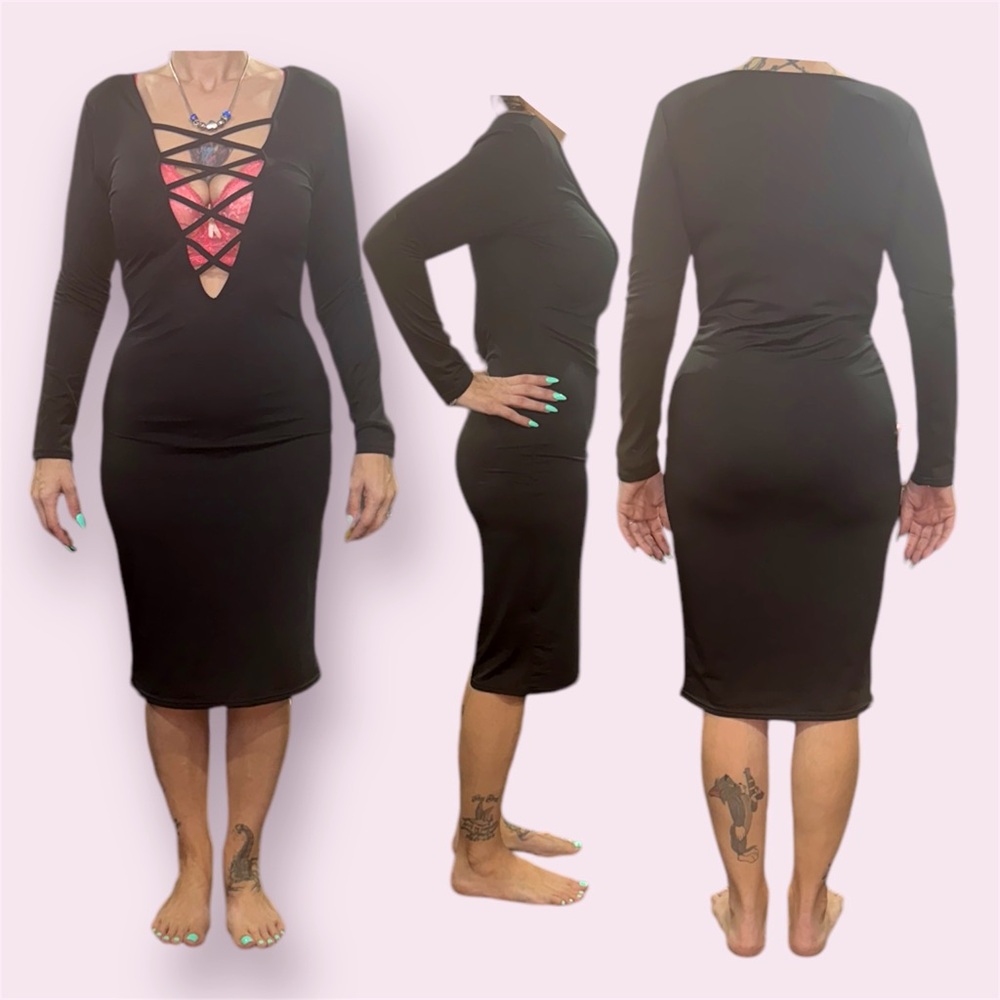 Elegant Black Dress with Open Front Design